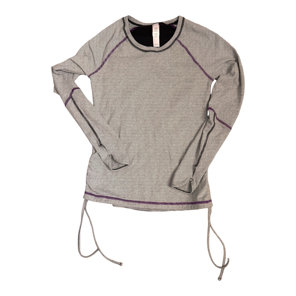 Lucy Tech Dashing Striped Long Sleeve Running Top Gray Purple Ruched Womens S